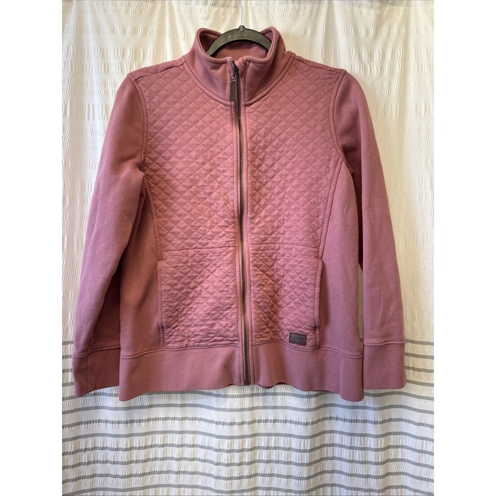 L.L.Bean Sweatshirt Zip Up Womens Small Petite SP Rusty‎ Pink Quilted Pockets